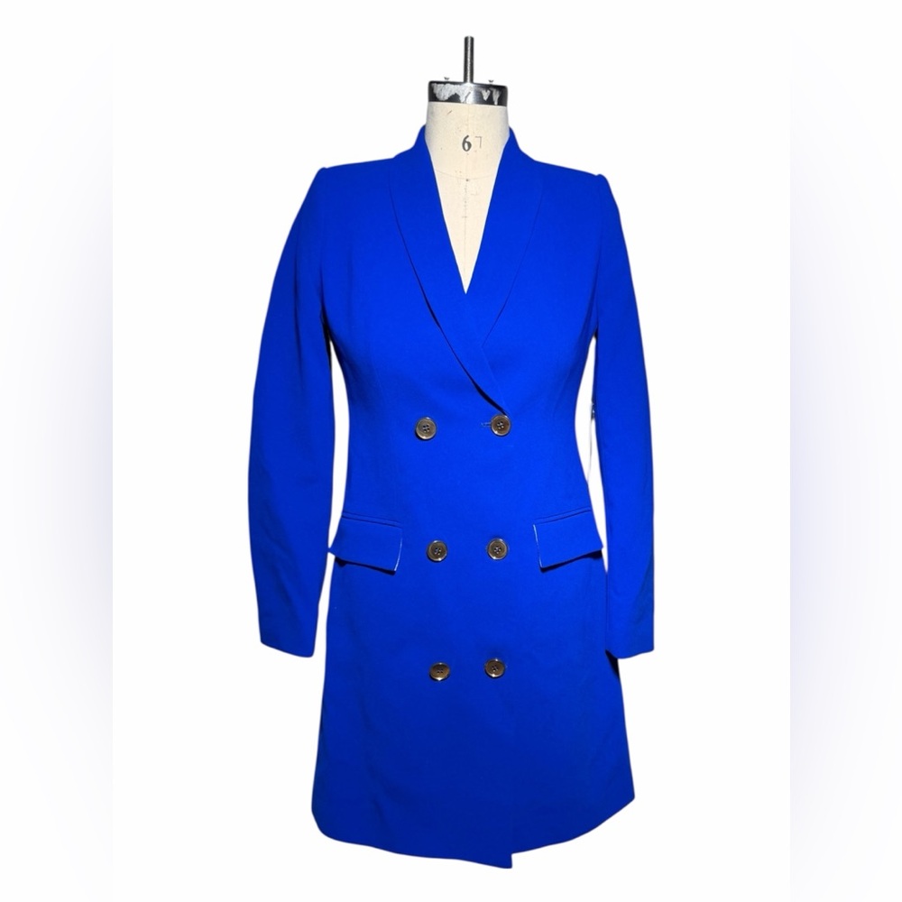 Elegant Blue Double-Breasted Women's suit dress
